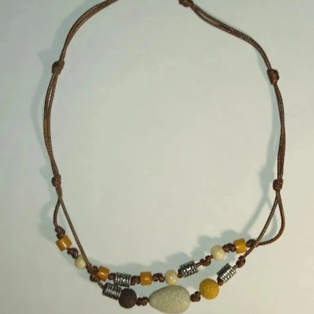Necklace Men's with Stone, Rock, wood, rope & silver!